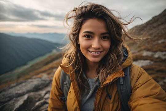 woman selfie in mountains