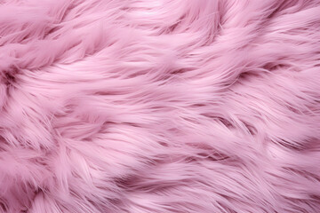 Fototapeta premium Pink fur texture top view. Pink sheepskin background. Fur pattern. Texture of pink shaggy fur. Wool texture. Sheep fur close up