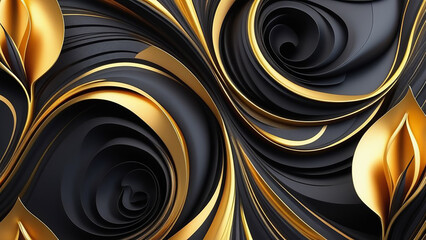 Black and gold embossed tulips 3D.