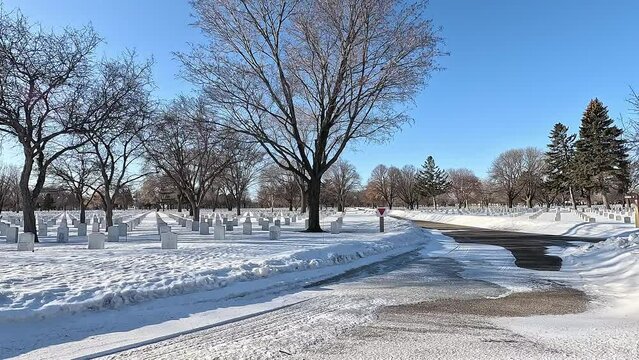 Minneapolis&ndash;Saint Paul. USA. Views of the Fort Snelling National Cemetery a United States National Cemetery. Winter time