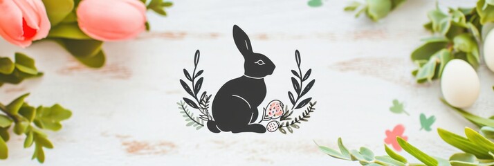 Cartoon cute sweet rabbit and flowers