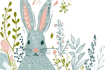 Foto op Aluminium Cartoon cute sweet rabbit and flowers © Ivy