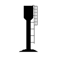 Water tower icon. Black silhouette. Vertical front side view. Vector simple flat graphic illustration. Isolated object on a white background. Isolate.