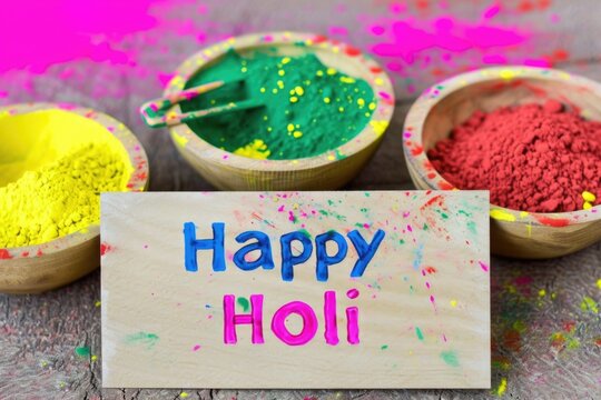 Happy Holi. Colorful background of multicolored gulal powder paints