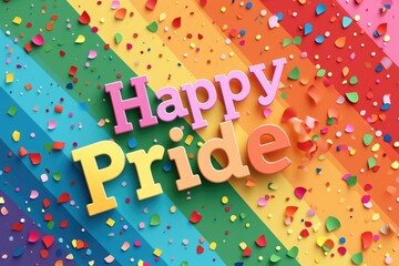 Happy pride concept, with lettering, in rainbow style