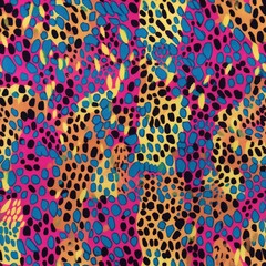 Obraz premium Colorful Leopard spot seamless pattern background. Wild animal vibrant multicolored cheetah skin, leo texture for fashion print design, textile, wallpaper, background, wrapping, fabric.