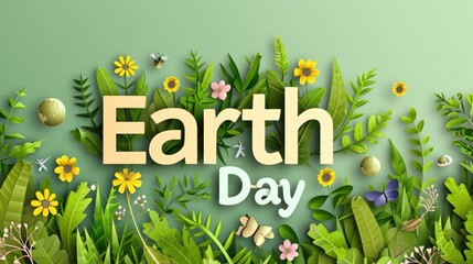 Happy Earth Day card. Natural background with greenery