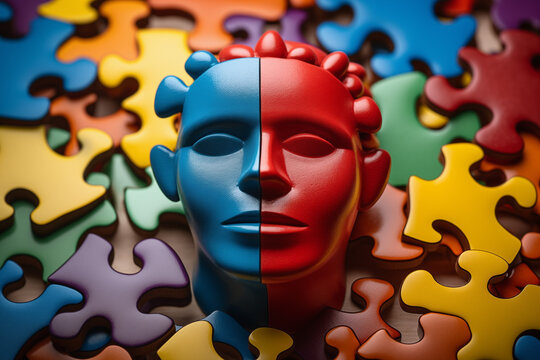 DEI, diversity equity and inclusion concept. Different faces puzzle. High quality photo