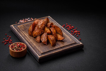 Delicious crispy potato wedges with garlic, salt, spices and herbs