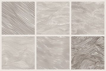 Etching lines seamless patterns. Abstract engraving endless backgrounds, hand drawn sketch tiles