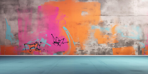 Graffiti wall background, Retro fashion background, 3d render fun texture. retro fashion and vintage concept.