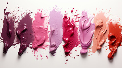 Smears of multicolored lipstick textures on a white background - obrazy, fototapety, plakaty