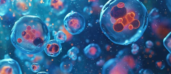 Visualization of enlarged floating cells on a computer screen in an advanced lab.