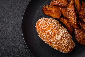 Delicious fresh cutlet or meatball Kiev style with filling