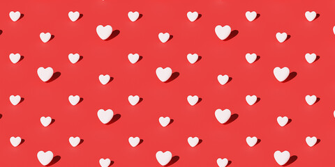 Love 3d heart set, color hearts. Happy Valentines Day - Love you label, 3d love banner. Pattern with heart. 3d render.