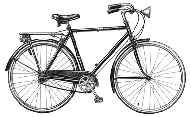 Retro bicycle engraving. Vintage bike silhouette drawing on white, old velocipede etching isolated vector illustration