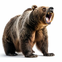 Fototapeta premium Majestic Bear Roaring Isolated on White. Generative ai