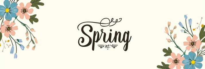 Banner lettering, spring. Greeting inscription for season of year