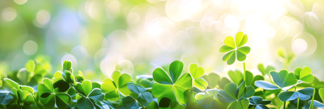 Background for St. Patrick's Day, with symbols of the holiday shamrock on the right with a place for text, banner. In concept of Earth hour.