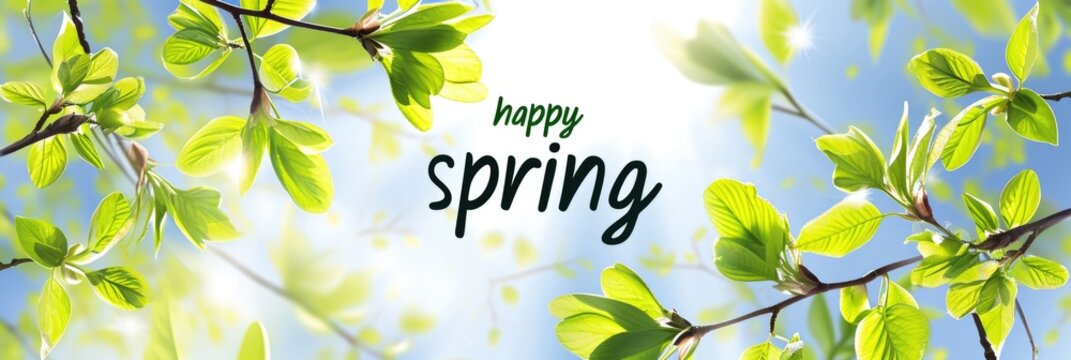 Happy Spring lettering decorated with flowers, design element