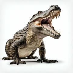 Fototapeta premium Fierce Crocodile Displaying Teeth Isolated on White. Generative ai