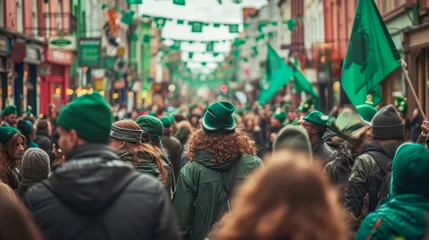 Foto op Canvas A lively street parade scene celebrating St. Patrick's Day  © Artichokefoto