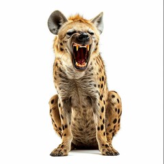 Spotted Hyena Snarling Aggressively Isolated on White. Generative ai