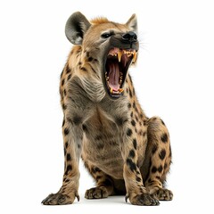 Obraz premium Spotted Hyena Snarling Aggressively Isolated on White. Generative ai