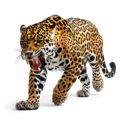 Snarling Jaguar in Aggressive Stance Isolated on White. Generative ai