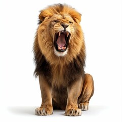 Obraz premium Majestic Lion Roaring Isolated on White. Generative ai