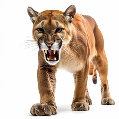 Obraz premium Puma on the Prowl Roaring Isolated on White Background. Generative ai