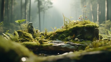 A close-up of intricate jungle moss, capturing the mesmerizing details of its tiny world -Generative Ai