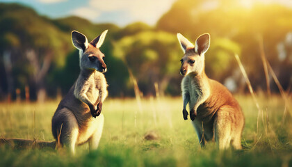 Two kangaroos in nature  .ai generated - obrazy, fototapety, plakaty