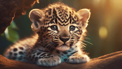 Obraz premium Young leopard baby outdoor in nature .ai generated