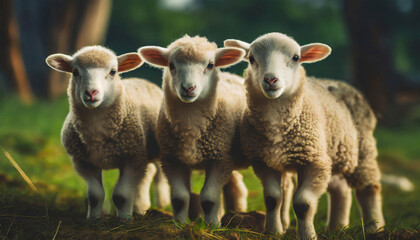 Fototapeta premium Lambs, young sheep in nature .ai generated