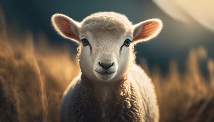 Obraz premium Lamb, young sheep portrait .ai generated