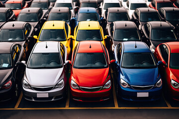 Fototapeta premium There is a car in the parking lot on the street. front view. Auto fair, an exhibition of new cars for sale.