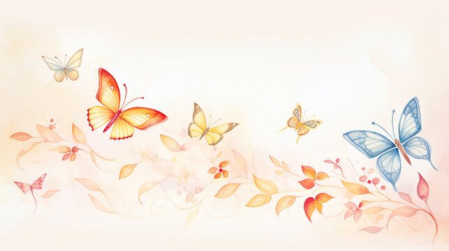 Butterflies, cartoon drawing, Water color style, AI Generated