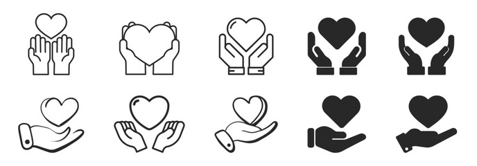 Hands holding heart icon set. Healthcare,Donation and giving aid concept - obrazy, fototapety, plakaty