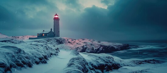 Icelandic winter at Svoruloft Lighthouse. - obrazy, fototapety, plakaty