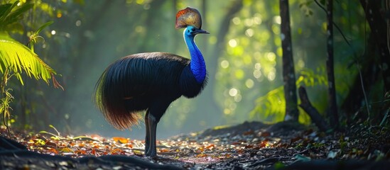Cassowary defecates on floor, carrying seeds across forest.