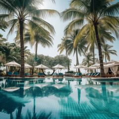 Obraz na płótnie Canvas Panorama of swimming pool at resort