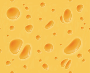 Realistic cheese texture. Cheeses hole macro background, freshness emmental or cheddar pattern wallpaper for creamery, swiss delicatessen dairy product, nowaday vector illustration
