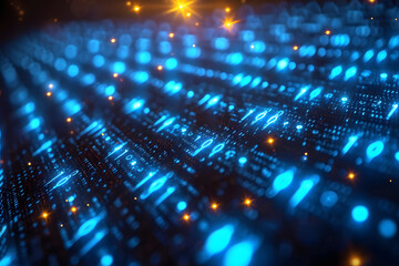 Blue digital binary data on computer screen background