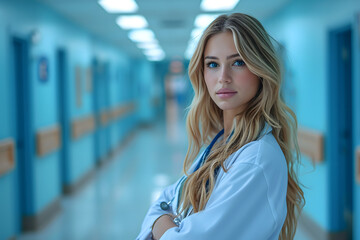 Female doctor standing in hospital corridor