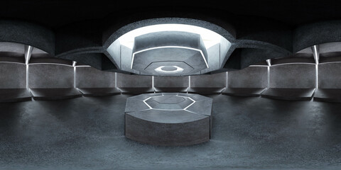 Futuristic Room with Concrete Walls and a product stand 360 panorama vr environment map 3D render illustration