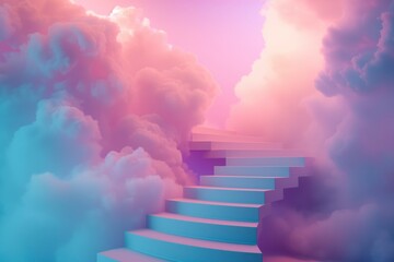 Staircase leading to heaven. Colorful clouds background. Ai generated image