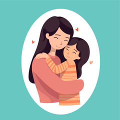 mother and daughter hugging flat vector