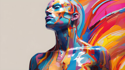 Abstract human figure, made from colors. Beauty, elegance and majestic in vibrant funny colors. 