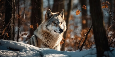 Big Wild Wolf Hunting In The Forest In Winter